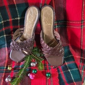 Etienne Aigner Dark Brown Woven Sandals